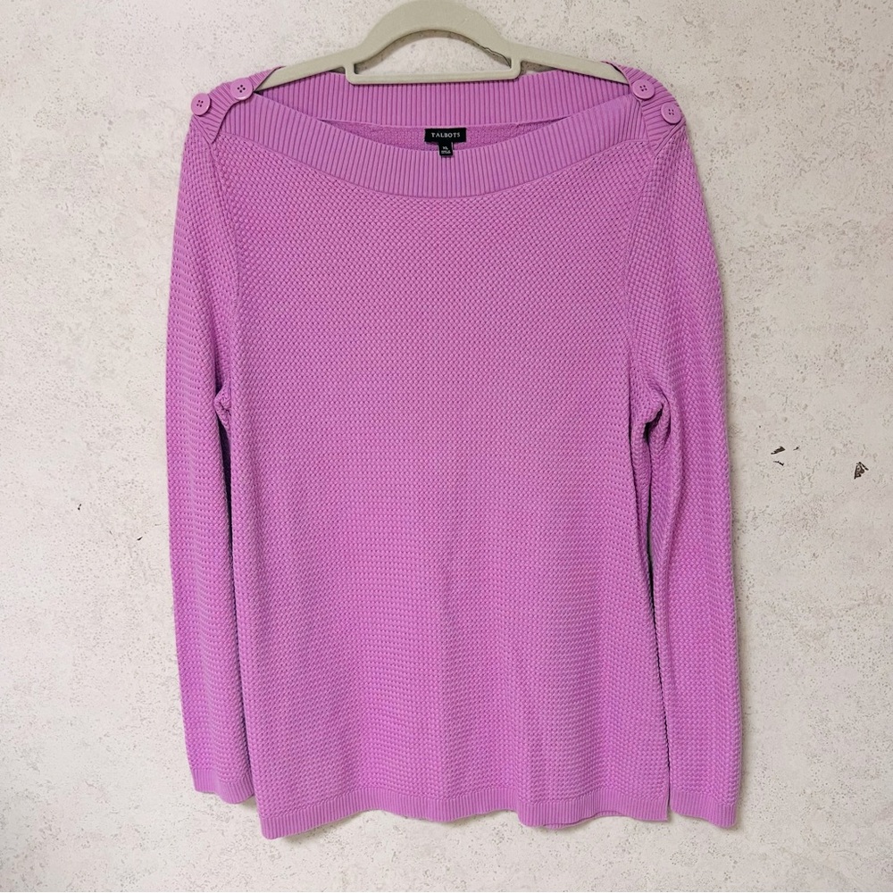 Talbots Xl Womens Liliac Buttons Lightweight Textured Pullover Knit Cozy Sweater